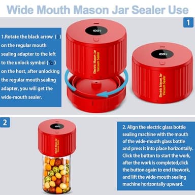 LOVE MOMENT Electric Mason Jar Vacuum Sealer Kit for Wide Mouth and Regular Mouth Mason Jar - Red - Image 4