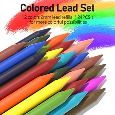 Four Candies 25PCS Art Mechanical Pencil Set with Case, 3PCS Metal Artist Lead Pencil 0.5, 0.7, 0.9 mm & 3PCS 2mm Holder (HB 2H 2B 4B Color) with 432PCS Graphite Lead Refills for Drawing Sketching - Image 3