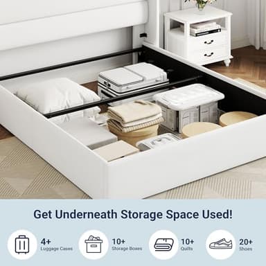 Allewie Full Size Velvet Lift Up Storage Bed, Modern Wingback Headboard, Hydraulic Support, No Box Spring Needed, White - Image 5