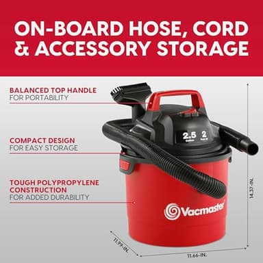 Vacmaster 2.5-Gallon* 2 Peak HP Wall Mountable Wet/Dry Vacuum – VOM205P 1101 - Image 9