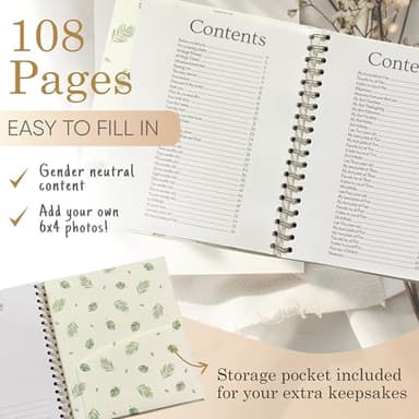 Eviepops Prints Baby Memory Book, Luxury Keepsake Gift for Mom to be, Milestone Record & Photo Album Birth to Age 5, Gender Neutral for Boy or Girl, Linen Fabric Safari Journal Scrapbook, Baby Shower - Image 3