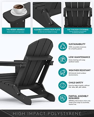 SERWALL Foldable Adirondack Chair Set of 4 for Patio Garden Outdoors Fire Pit-Black - Image 6