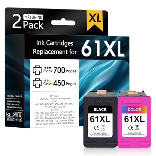 YATUNINK 61XL 61 Ink Cartridge Combo Pack Compatible for HP Ink 61 Works with Envy 4500 4501 4630 5530 Deskjet 1000 1010 2540 Officejet 4630 4635 Printer (1 Black, 1 Color) 2 Pack - Image 1