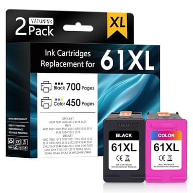YATUNINK 61XL 61 Ink Cartridge Combo Pack Compatible for HP Ink 61 Works with Envy 4500 4501 4630 5530 Deskjet 1000 1010 2540 Officejet 4630 4635 Printer (1 Black, 1 Color) 2 Pack - Image 1