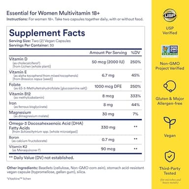 Ritual Multivitamin for Women 18+ with Vitamin D3 for Immune Support*, Vegan Omega 3 DHA, B12, Iron, Gluten Free, Non GMO, USP Verified, 30 Day Supply, 60 Capsules - Image 3