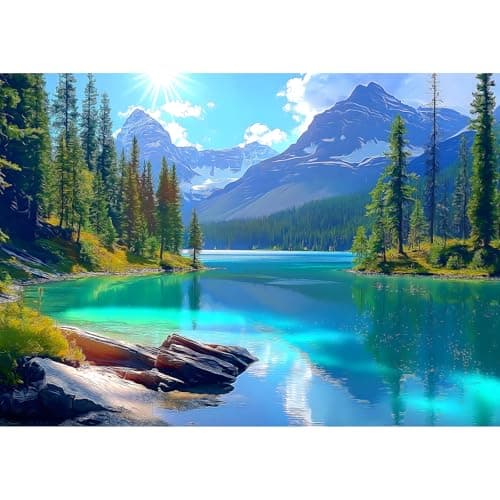 Blueforest Turquoise Lake 500 Piece Puzzle for Adults - Panoramic Mountain Therapy Jigsaw Puzzle, Calming Nature Art & Framable Stress Relief Gift (23"x15") - Image 1