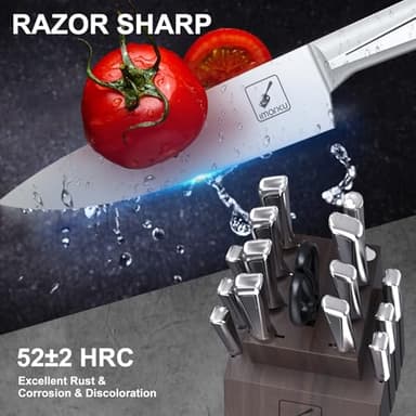 imarku Knife Set,16-Piece Premium Knife Sets for Kitchen with Block,Japanese Stainless Steel Kitchen Knife Set,Knife Block Set with Kitchen Sharpener, Dishwasher Safe,Best Gifts - Image 3