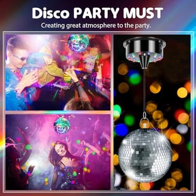 ReyeeInc Disco Ball Light with Remote, Small 6in Hanging Mirror Ball and Battery Operated Rotating Motor with 4 Light Colors and 18 LEDs for Party Decor - Image 2