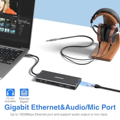 USB C Docking Station Dual Monitor for Dell/HP/Lenovo/Surface Laptop, 14 in 1 Triple Display Hub Multiple Adapter, Dongle with 2 HDMI 4K VGA 5 Port 100W PD Charger Ethernet SD/TF Audio(Black) - Image 6