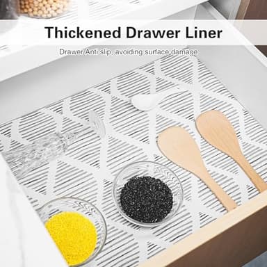 Drawer and Shelf Liner for Kitchen Cabinet,Non-Adhesive Cabinet Liner 12in x 20FT,Waterproof Shelf Paper Non-Slip Mats Cupboard Liners Contact Protect Dresser/Shelves/Table-Square Stripes - Image 3