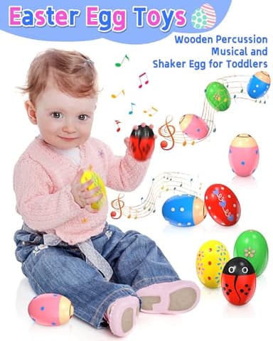 6 Pack Wooden Percussion Musical Shaker, Toddlers Stocking Stuffers, Baby Christmas Stocking Easter Basket Stuffers Egg Fillers Easter Gifts Montessori Toys for Kids Boys Girls - Image 3