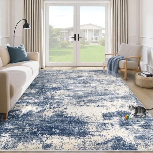 5x7 Area Rugs for Living Room: Washable Modern Abstract Rug Soft Non Slip Rug Indoor Low Pile Carpet for Bedroom Dining Room Home - Blue - Image 1