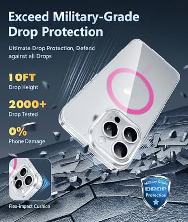 FNTCASE for iPhone 13 Pro Case: Magnetic Anti-Yellowing Slim Clear Phone Case | Military Grade Protective & Shockproof Drop Protection Thin Transparent Cover (F-Hot Pink) - Image 4