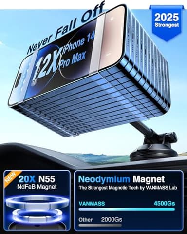 【2025 Military-Grade】VANMASS for MagSafe Car Mount【Upgraded Strongest Magnetic&Suction】Phone Holder Cell Stand for Dashboard Windshield Vent,Tesla Truck Cradle for iPhone 17 Pro Max 16 15 14 13 12 Air - Image 3