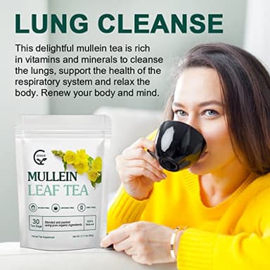 Mullein Leaf Tea Bags - Lungs Cleanse and Respiratory Support, Herbal Teas, Caffeine Free, 30 Tea Bags - Image 3