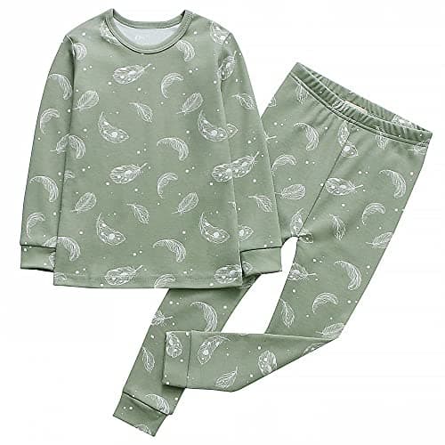 Owlivia 100% Organic Cotton Baby Long Sleeve Pajama Sets, Toddler Boy Girl 2-Piece Sleepwear(5 Years, Feather Green) - Image 1
