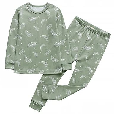 Owlivia 100% Organic Cotton Baby Long Sleeve Pajama Sets, Toddler Boy Girl 2-Piece Sleepwear(5 Years, Feather Green) - Image 1