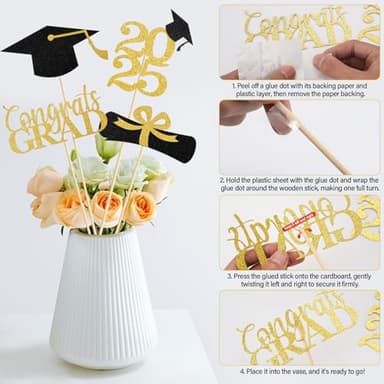 Graduation Decoration 2025, 16 PCS Gold and Black Double Sided Sparkling Graduation Centerpieces Sticks for Table, Class of 2025 Graduation Party Decorations, Table Toppers Set of 4 - Image 5