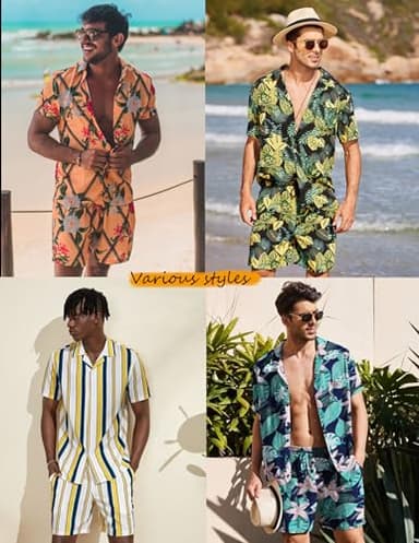 COOFANDY Men's Flower Shirt Hawaiian Sets Casual Button Down Short Sleeve Shirt Summer Beach 2 Piece Short Set - Image 2