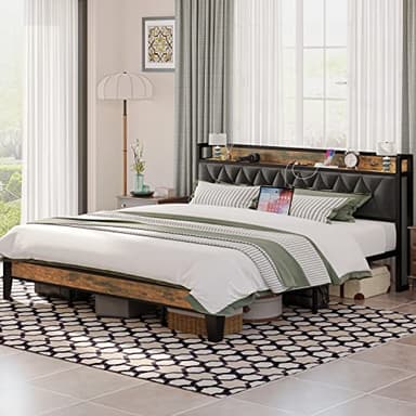 ANCTOR King Size Bed Frame, Storage Headboard with Outlets, Easy to Install, Sturdy and Stable, No Noise, No Box Springs Needed - Perfect for a Good Night's Sleep - Image 3