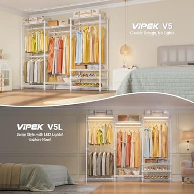 VIPEK V5 Portable Closet Wardrobe Heavy Duty Clothes Rack, Freestanding Clothing Racks with 4 Hang Rods & 8 Shelves, Adjustable Custom Closet Racks, 68.9" L x 15.7" W x 76.4" H, Max Load 800LBS, White - Image 3