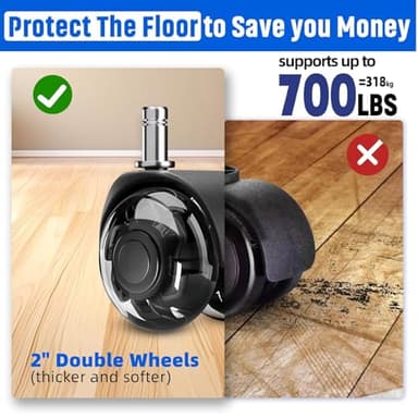 Office Chair Wheels 2" Desk Chair Caster Wheels Smooth Roller Style Quiet for Carpet and Hardwood Floors Universal Fit 11x22 mm Set of 5 Black - Image 3