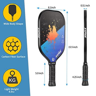 XS XSPAK Pickleball Paddles, Carbon Fiber Surface, Polymer Honeycomb Core, Soft Cushion Grips, Pickleball Set of 2 with 4 Balls and 1 Pickleball Bag - Image 2