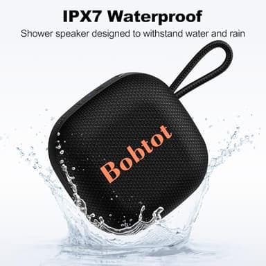 Bobtot Portable Bluetooth Speakers, Wireless IPX7 Waterproof Mini Speaker with 16H Playtime, Loud Stereo Sound, TWS, Built-in Microphone, Small Size with Lanyard, Black - Image 3
