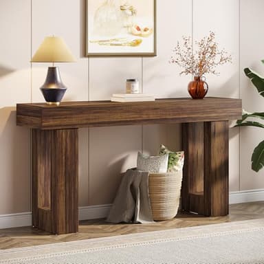 Tribesigns 63-Inch Long Console Table, Wooden Rectangular Sofa Table Behind The Couch, Farmhouse Entryway Table for Entrance, Hallway, Living Room (Rustic Brown) - Image 1