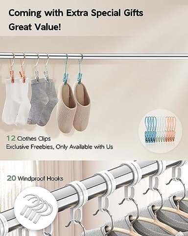 Vikaqi Clothes Drying Rack 63 Inches Folding Indoor Outdoor, Drying Rack Clothing Collapsible, Foldable Portable Laundry Drying Rack, Heavy Duty Laundry Hanger Dryer Rack, with 20 Hooks 12 Clips - Image 5