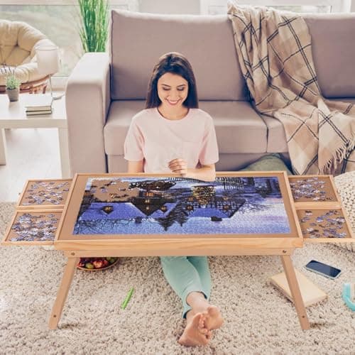 Yacona Puzzle Board 1500 Pieces,34.3”x 26.5” Jigsaw Puzzle Table with 4 Drawers and Cover,Portable Board Game Table with Folding Legs for Adults and Teens with No Installation Required - Image 1