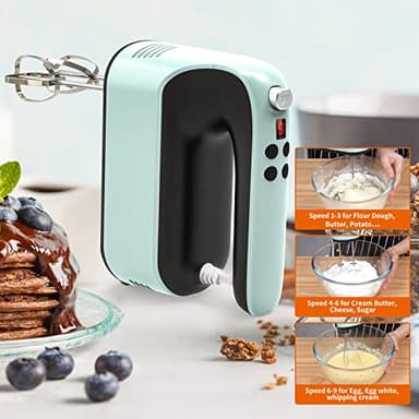 Yomelo 9-Speed Digital Hand Mixer Electric, 400W Powerful DC Motor, Baking Mixer Handheld with Snap-On Storage Case, Touch Button, Turbo Boost, Dough Hooks, Whisk (Ice Blue) - Image 8