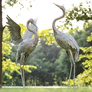 TERESA'S COLLECTIONS Garden Decor, Set of 2 Cranes Garden Decor, 33-39", Elegant Cranes with Golden Painting, Waterproof Metal Garden Statue, Herons Gifts Birthday Gifts for Women Mom - Image 2