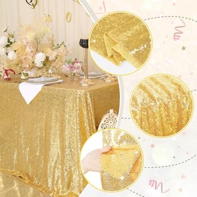 PartyDelight Gold Sequin Tablecloth 60"X120" Rectangle Sparkly Table Cloth for Wedding Party Christmas Decorations - Image 2