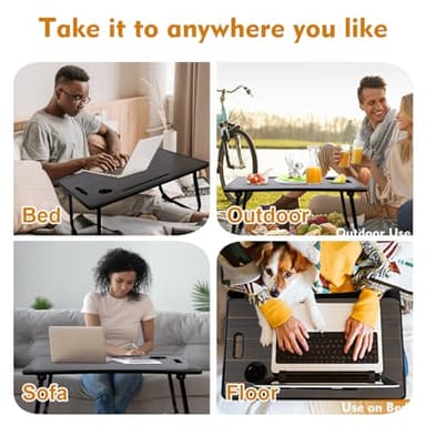 Amaredom Laptop Bed Desk Tray Bed Table, Foldable Portable Lap Desk with Storage Drawer and Cup Holder for Eating Breakfast on Bed/Couch/Sofa-Black - Image 2