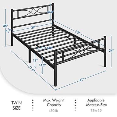 Yaheetech Twin Size Bed Frame Metal Platform Bed with Curved Design Headboard Footboard/No Box Spring Needed/Mattress Foundation/Heavy-Duty Support/Easy Assembly/Black - Image 2