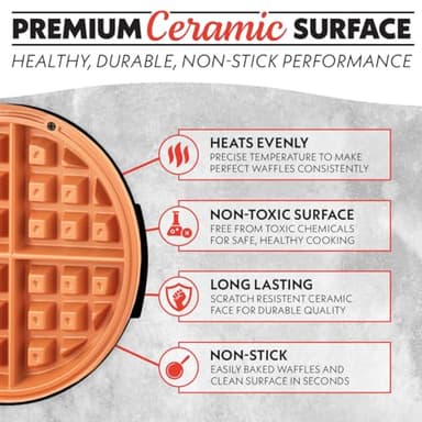 Gourmia Belgian Waffle Maker – Compact Design with Upright Storage, Adjustable Browning, and Easy-Clean Nonstick Ceramic Plates, Stainless Steel - Image 6