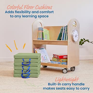 ECR4Kids SoftZone Floor Cushions, Square, Flexible Seating, Fern Green, 6-Piece - Image 3