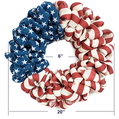 20Inch Patriotic Burlap Wreath, 4th of July Summer Burlap Stripe and Stars Printed Wreath for The Front Door, Handcrafted Memorial Day American Flag Printed Home Decoration for Indoor and Outdoor - Image 5