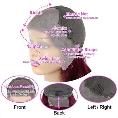 Fiumer Burgundy Wig Human Hair 28inch 13x6 HD Transparent Lace Straight 99J Red Human Hair Wig Colored Reddish Brown Lace Frontal Wigs 180% Density Pre Plucked - Image 6