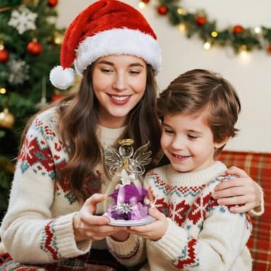 encavy Preserved Flowers Rose in Glass Angel Figurines,Birthday Gifts for Women,Christmas Rose Gifts for Her Women Mom,Valentines Present,Purple Flowers for Grandma Wife Girlfriend - Image 4