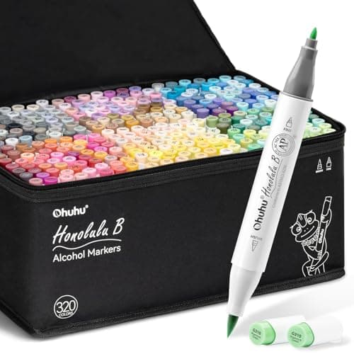 Ohuhu Refillable 320 Colors Alcohol Markers Brush Tip- Double Tipped Alcohol-based Art Sketch Marker Set for Artist Adults Coloring Illustration - Honolulu B of Ohuhu Markers -Brush & Fine Dual Tips - Image 1