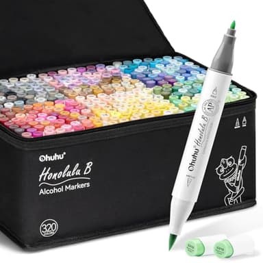 Ohuhu Refillable 320 Colors Alcohol Markers Brush Tip- Double Tipped Alcohol-based Art Sketch Marker Set for Artist Adults Coloring Illustration - Honolulu B of Ohuhu Markers -Brush & Fine Dual Tips - Image 1