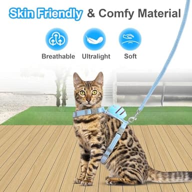 Cat Harness and Leash Set for Walking Escape Proof Adjustable Step Vest Harnesses for Small Cats and Dogs All Weather Lightweight Easy Control Soft Jacket for Kitten Outdoor Walking(Blue, S) - Image 3