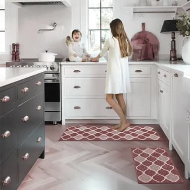 Villsure Kitchen Rugs and Mats, Non Skid Kitchen Runner Rug Absorbent Resist Dirt Kitchen Floor Mat Comfort Standing Mat Made of 100% Polypropylene Machine Washable,17.7"x29.5",Red - Image 8