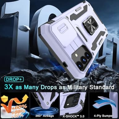 DEERLAMN Case for Samsung Galaxy S25+ Plus 6.7-Inch with Slide Camera Cover+Screen Protector(1 Pack), Rotated Ring Kickstand Military Grade Shockproof Protective Cover-Light Purple - Image 4