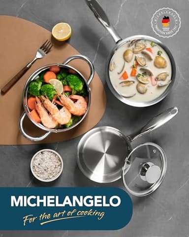 MICHELANGELO Stainless Steel Saucepans with Steamer 5Pcs, 18/10 Saucepan Set with Glass Lids, Sauce Pot Set with Triply Bottom Induction Compatible - 1QT & 2QT - Image 7