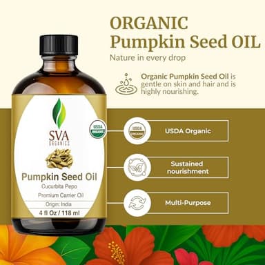 SVA Pumpkin Seed Oil Organic - 4 Fl Oz – 100% Natural Cold Pressed Organic Pumpkin oil - for Face, Skin Care, Hair Care, Scalp Massage & Body Massage – Carrier Oil with Dropper - Image 2