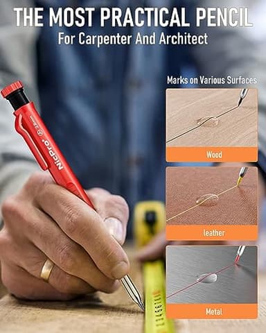 Nicpro 11 Pack Carpenter Pencil Set with Sharpener, Mechanical Carpenter Pencils with 40 Refill, Automatic Center Punch and Carbide Scribe Tool, Heavy Duty Construction Pencil for Architect-With Case - Image 5
