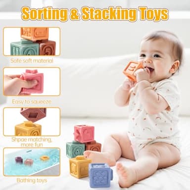SeventhDuck Montessori Sensory Baby Toys, 26pc Stacking Toy Set for 36+ Months, Soft Building Blocks, BPA-Free, Baby Early Development & Activity Toys - Image 3